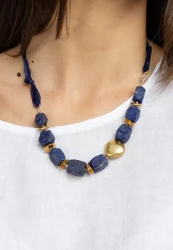 Colier din pietre rectangulare de lapis lazuli cu placute de cupru placat cu aur inserate imagine