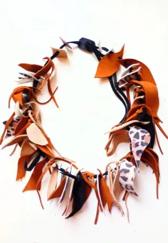 Colier handmade din piele naturala,animal print , caramiziu unicat imagine