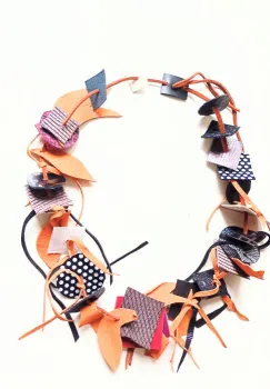 Colier handmade unicat multicolor din piele naturala imagine