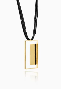 Colier lung cu pandat forma rectangulara si cristale negre, din alama placata cu aur de 24k imagine