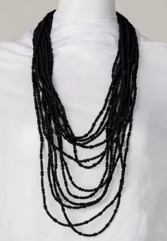 Colier lung multisir negru textil ,   design fluid, elegant imagine