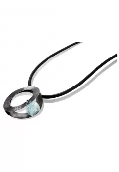 Colier lung Oyster cu cerc dublu si piatra naturala de fluorina, din alama placata cu gun metal imagine