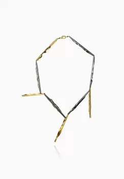 Colier Moat cu piese liniare si neregulate, din alama placata cu aur de 24k si gun metal imagine