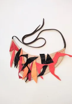 Colier multicolor asimetric, din piele naturala imagine