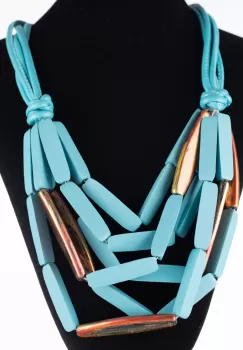 Colier multicolor din lemn albastru mat imagine
