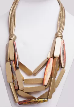 Colier multicolor din lemn auriu si maro imagine