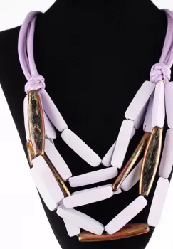 Colier multicolor din lemn lila mat imagine