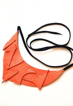 Colier Orange statement,  din piele naturala imagine