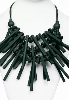 Colier reglabil cu elemente lungi si inegale din lemn verde inchis imagine
