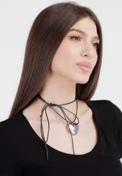 Colier reglabil in forma de inima din otel inoxidabil argintiu imagine