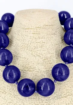 Colier scurt in stil retro, cu bile mari albastre imagine