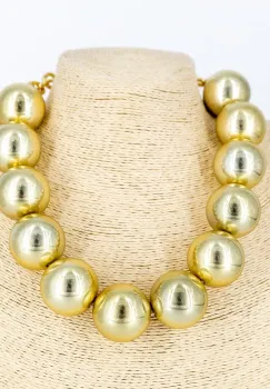 Colier scurt in stil retro, cu bile mari aurii imagine