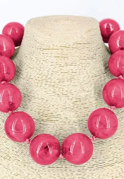 Colier scurt in stil retro, cu bile mari fucsia imagine