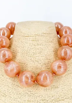 Colier scurt in stil retro, cu bile mari trandafiriu antic imagine