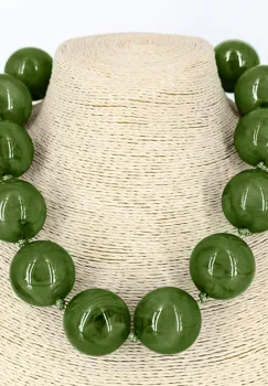 Colier scurt in stil retro, cu bile mari verzi, kaki imagine