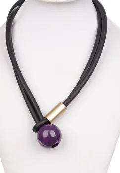 Colier silicon negru cu detaliu auriu si bila mov imagine