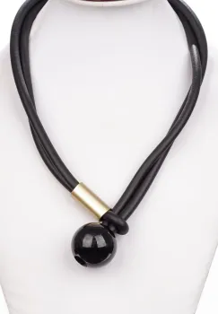 Colier silicon negru cu detaliu auriu si bila neagra imagine