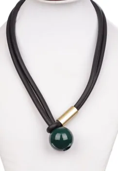 Colier silicon negru cu detaliu auriu si bila verde inchis imagine