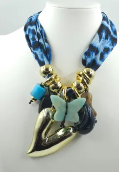 Colier statement albastru cu inima aurie si fluture ,   stil italian imagine