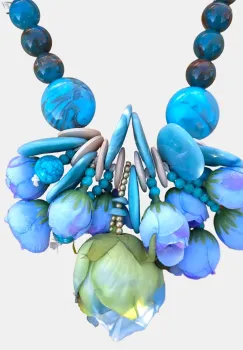 Colier statement cu flori decorative 3D si elemente turcoaz ,   design artistic imagine