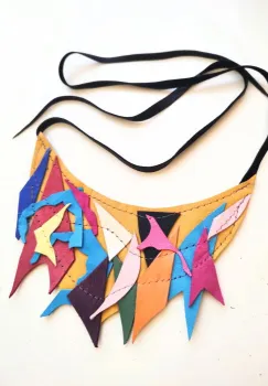 Colier statement din piele naturala, multicolor imagine