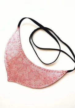 Colier statement din piele naturala,nuante de rosu -argintiu , festiv ,unicat imagine