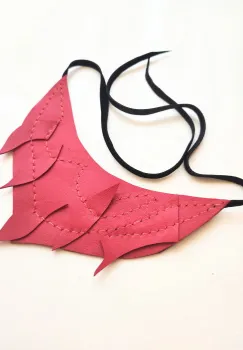 Colier statement din piele naturala rosie imagine