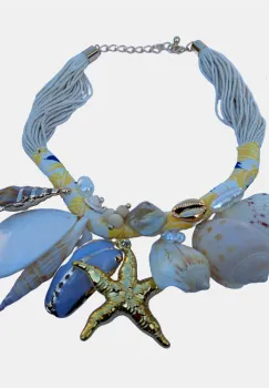 Colier statement marin galben, cu scoici naturale si stea de mare aurie ,   design resort imagine