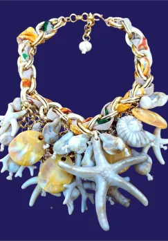 Colier statement marin galben cu stele de mare si scoici ,   design resort glam imagine