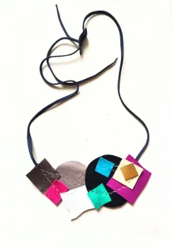 Colier statement multicolor  din piele naturala asimetric, unicat imagine