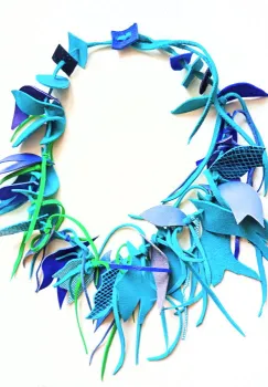 Colier turcoaz handmade  din piele naturala ,asimetric si unicat imagine