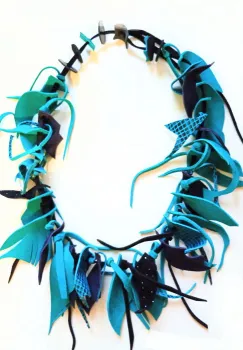 Colier unicat handmade  din piele naturala,culori negru,turcoaz imagine