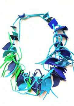 Colier unicat handmade  din piele naturala turcoaz ,verde, albastru electric imagine