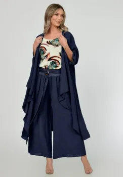 Compleu bleumarin din in - blazer cu pantaloni - OUTFIT VARA imagine