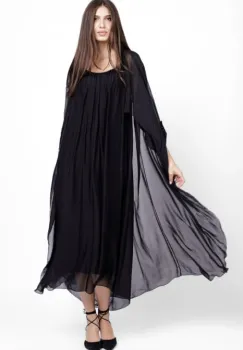 Compleu cu rochie si blazer din matase naturala, negru imagine