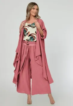 Compleu roz din in - blazer cu pantaloni - OUTFIT VARA imagine