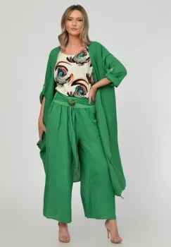 Compleu verde din in - blazer cu pantaloni - OUTFIT VARA imagine