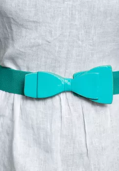 Curea 4 cm latime din material elastic turcoaz cu fundita dubla imagine