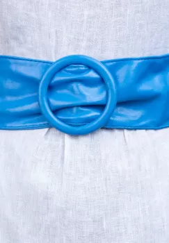 Curea albastra din piele ecologica cu latime de 7 cm, catarama rotunda imagine