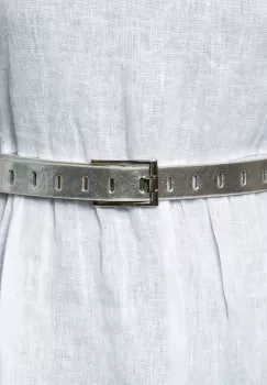 Curea argintie de 2.5 cm, din piele ecologica cu catarama metalica argintie dreptunghiulara imagine