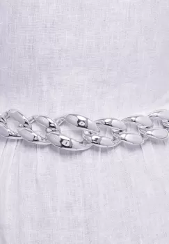 Curea argintie model lant cu zale mari, flexibila cu lant de prelungire imagine