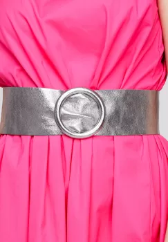 Curea argintiu inchis din piele naturala cu latime de 7 cm, catarama rotunda imbracata in piele imagine