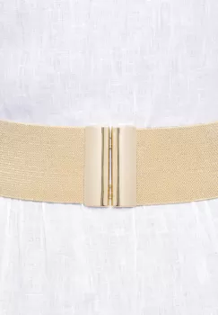 Curea aurie cu fir de lurex 6 cm latime din material elastic, cu catarama aurie imagine