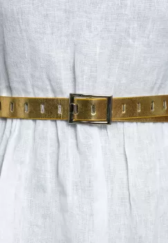 Curea aurie de 2.5 cm, din piele ecologica cu catarama metalica argintie dreptunghiulara imagine