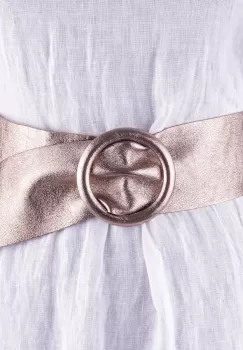 Curea auriu inchis din piele naturala cu latime de 7 cm, catarama rotunda imbracata in piele imagine