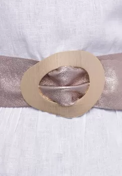 Curea auriu inchis din piele naturala cu latime de 8 cm, catarama aurie neregulata imagine