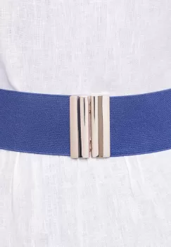 Curea bleumarin 6 cm latime din material elastic, cu catarama argintie imagine