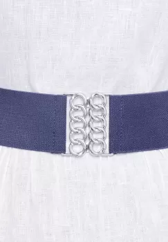 Curea bleumarin de 6 cm, din material elastic cu catarama argintie in forma de opturi imagine