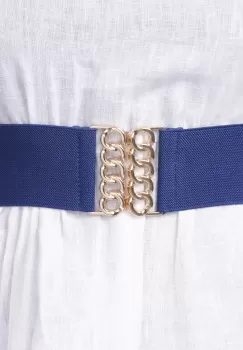 Curea bleumarin de 6 cm, din material elastic cu catarama aurie in forma de opturi imagine