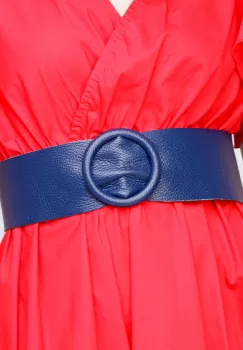 Curea bleumarin din piele naturala cu latime de 7 cm, catarama rotunda imbracata in piele imagine